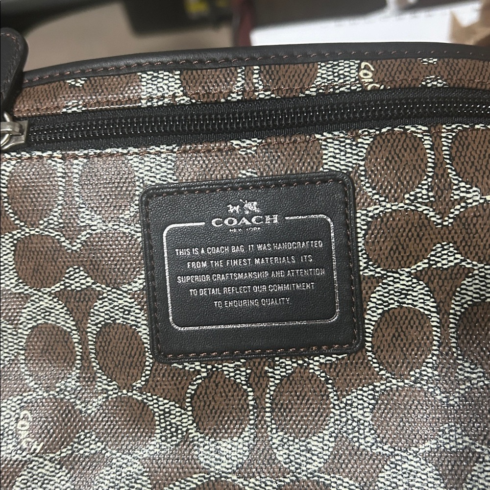Coach Brown Signature Canvas Tote with Dark Trim and Pouch - Picture 14 of 15